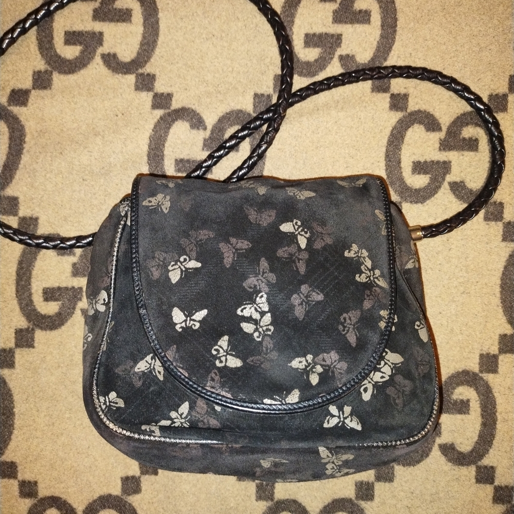 Authentic Vintage Bottega Veneta Suede Butterfly Pattern Crossbody Bag